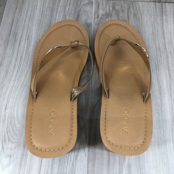 Aldo Wedge Sandals Womens 8M Brown Slip On Thong Platform Flip Flops - Picture 10 of 12